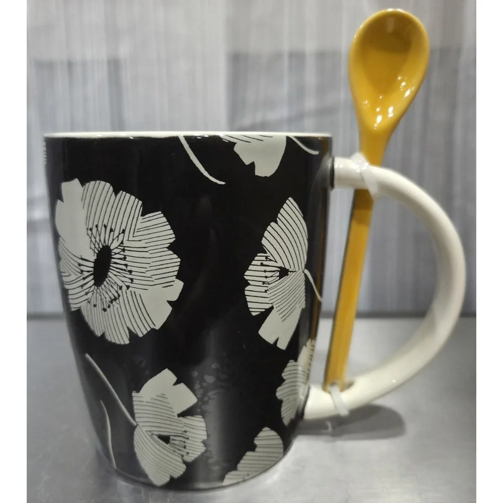Tabitha Brown Floral Coffee/Tea Mug With Spoon 16 oz‎ New